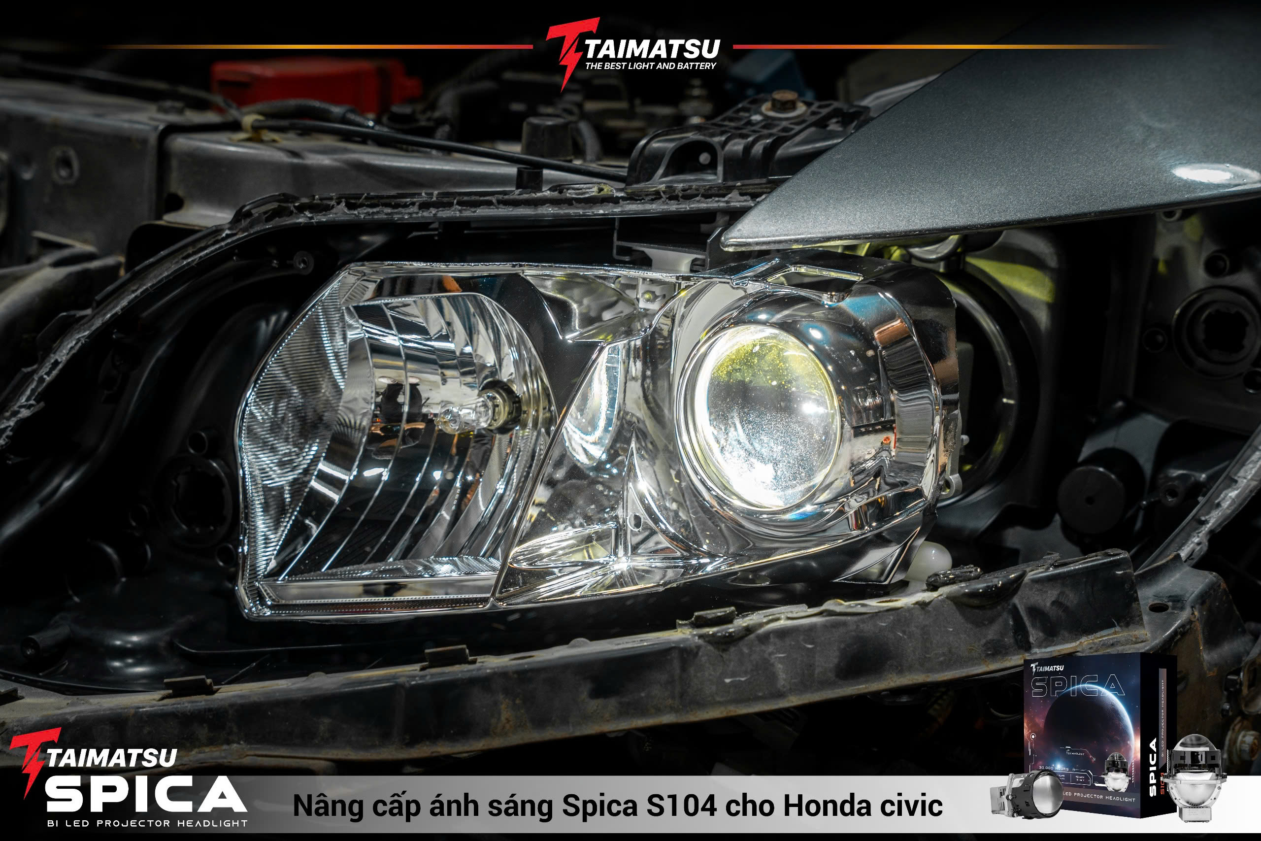 Honda Civic lên Bi led Spica S104 có công nghệ LightShifter giảm sáng (1) 