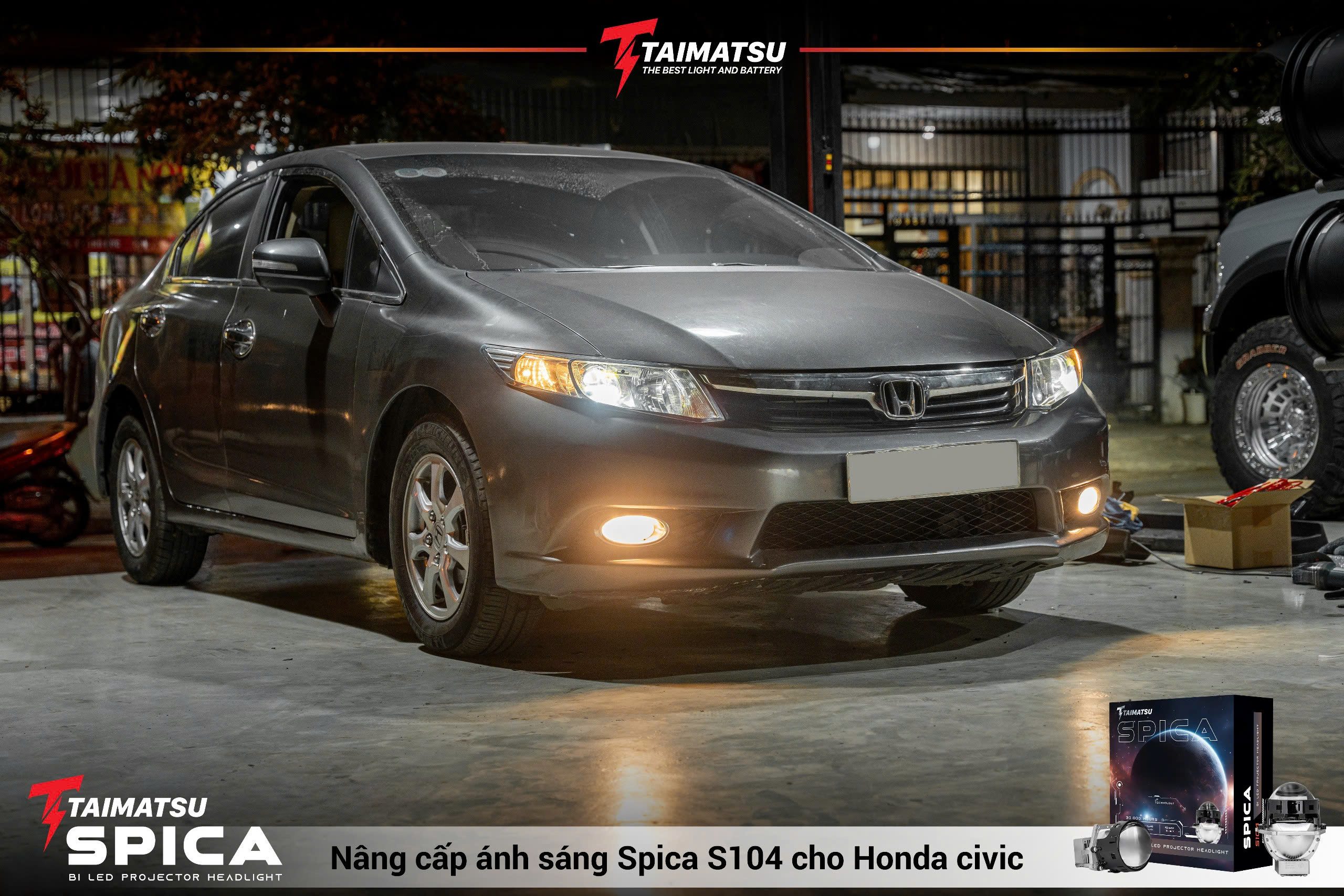 Hình ảnh Honda Civic lên Bi led Spica S104 có công nghệ LightShifter giảm sáng